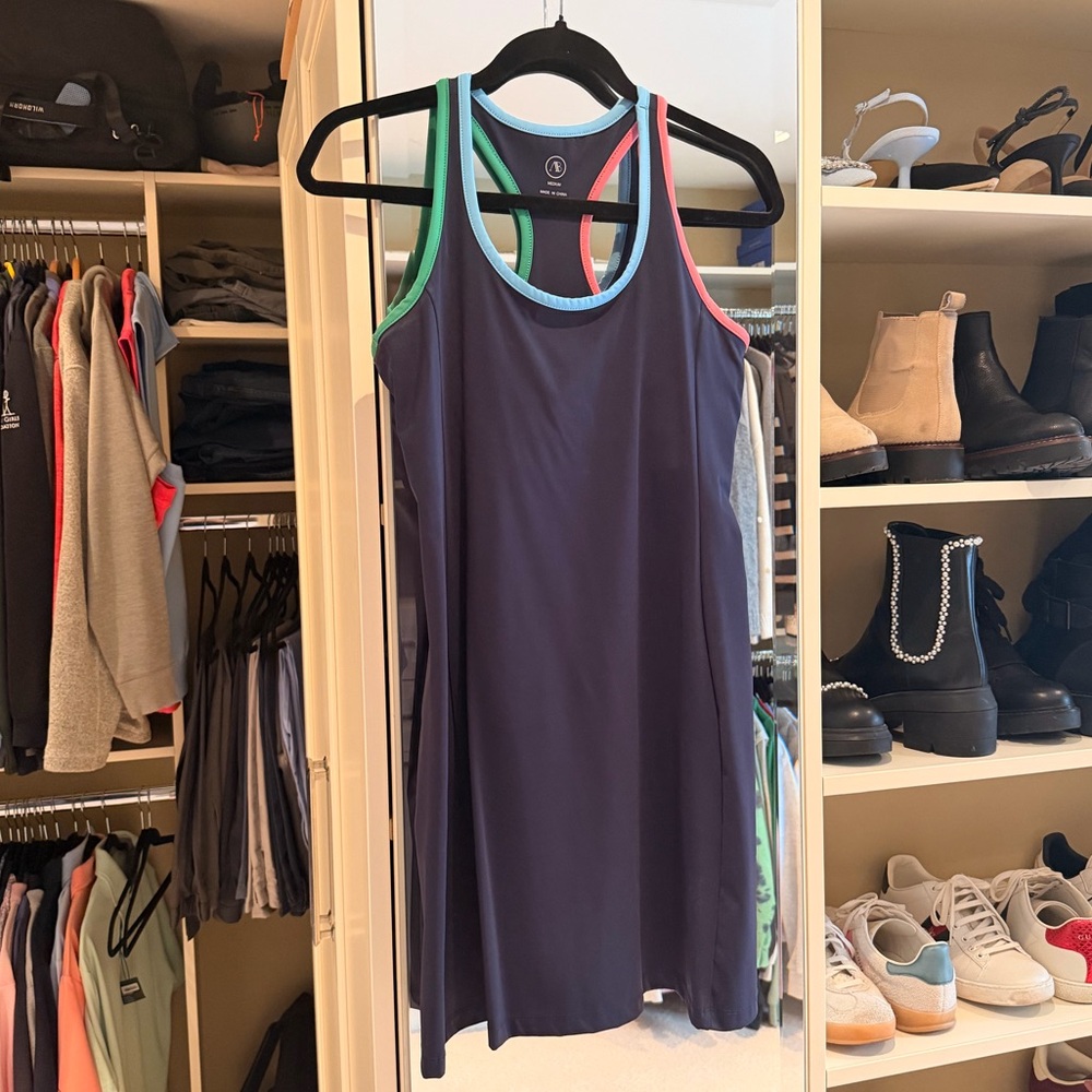 Addison Bay Navy Racerback Mini Dress with Mint & Coral Trim